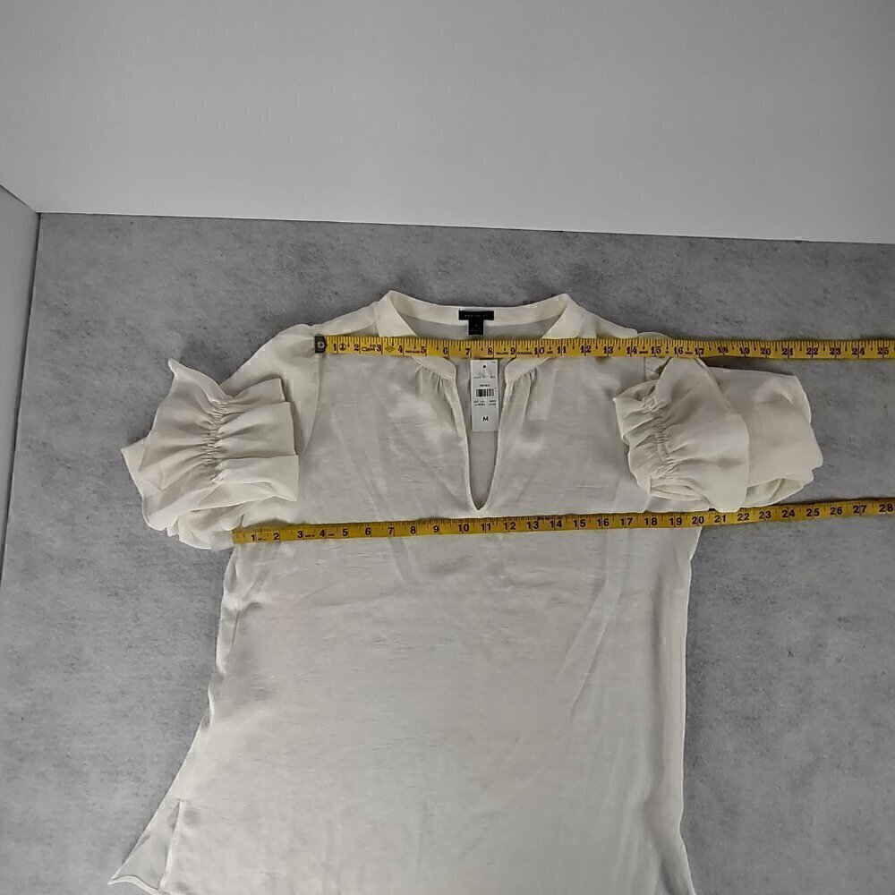 Ann Taylor Ivory V-Neck Puff Sleeve Blouse Boho Romantic Office Top Size M (NWT) - Picture 7 of 14